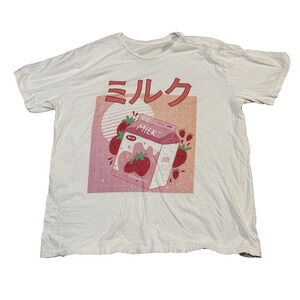 Strawberry Milk Japanese Graphic T-Shirt 2XL White Kawaii Anime Aesthetic Tee